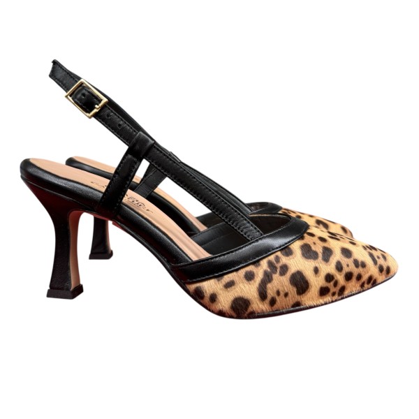 slingback Nuvola in pelle animlaier maculato profilo nero