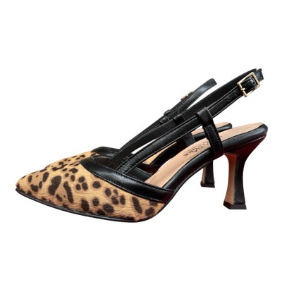 slingback Nuvola in pelle animlaier maculato profilo nero