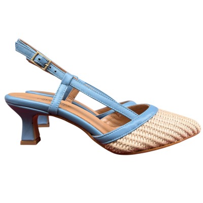 slingback Sole in rafia profilo azzurro