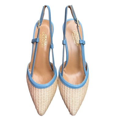 slingback Sole in rafia profilo azzurro