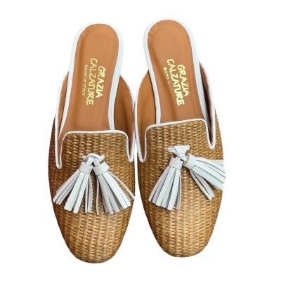 sabot Madrid in rafia profilo bianco