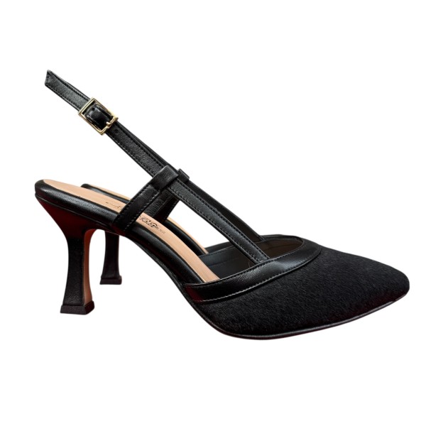 slingback Nuvola in pelle animalier nero