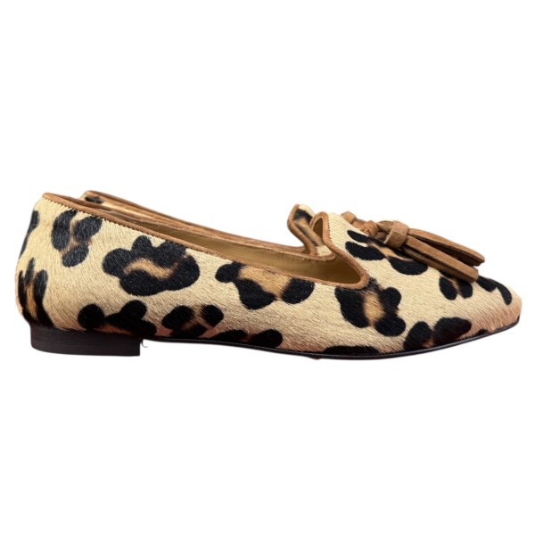 ballerina Grazia in pelle animalier maculato profilo cuoio