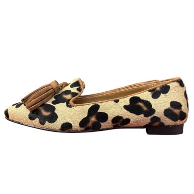 ballerina Grazia in pelle animalier maculato profilo cuoio