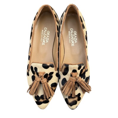 ballerina Grazia in pelle animalier maculato profilo cuoio