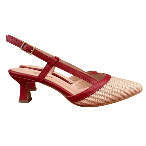 slingback Sole in pelle rafia profilo rosso