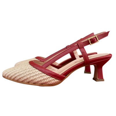 slingback Sole in pelle rafia profilo rosso