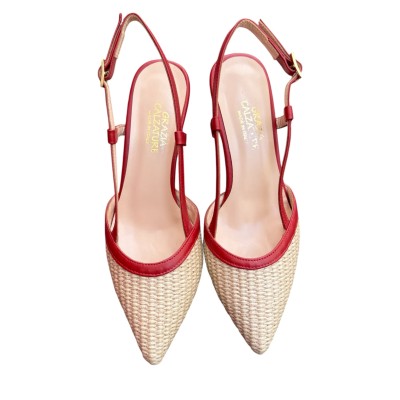 slingback Sole in pelle rafia profilo rosso