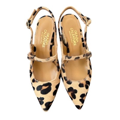 slingback Kate in pelle animalier maculato