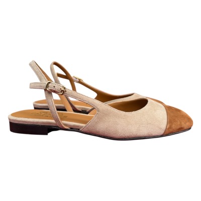 slingback Arisa in camoscio taupe e cuoio