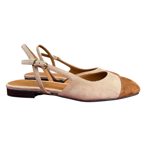 slingback Arisa in camoscio taupe e cuoio