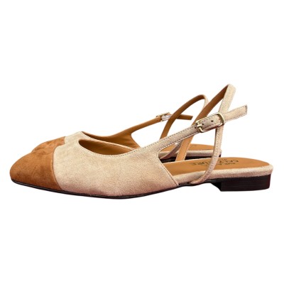 slingback Arisa in camoscio taupe e cuoio