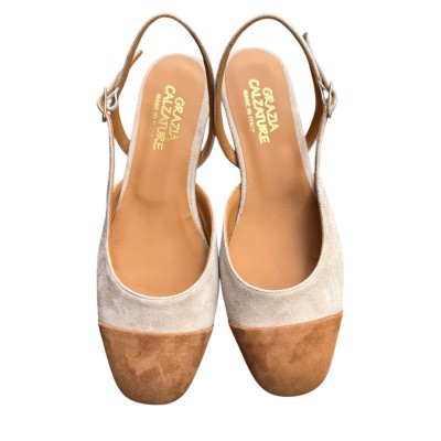slingback Arisa in camoscio taupe e cuoio