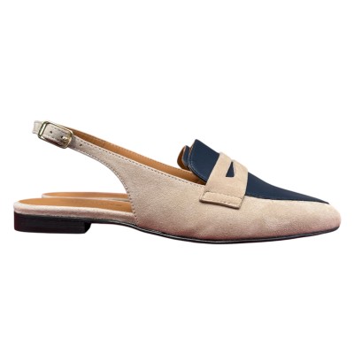 slingback Vienna in camoscio taupe e pelle blu