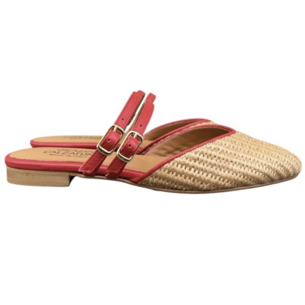 sabot  Amalfi in pelle Rafia profilo in pelle rossa