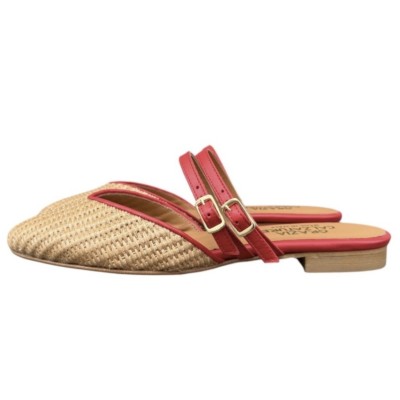 sabot  Amalfi in pelle Rafia profilo in pelle rossa