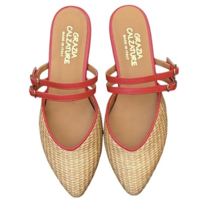 sabot  Amalfi in pelle Rafia profilo in pelle rossa