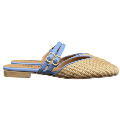 sabot Amalfi in pelle rafia profilo azzurro