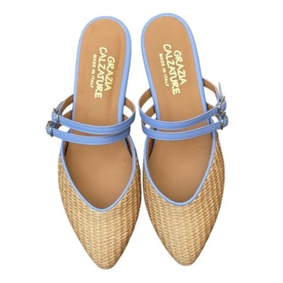 sabot Amalfi in pelle rafia profilo azzurro