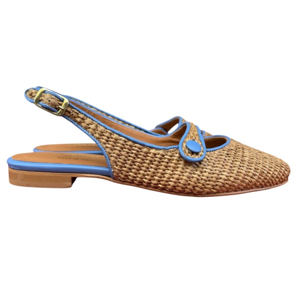 slingback Tokyo in rafia profilo azzurro