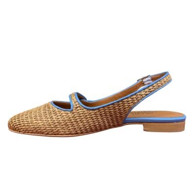 slingback Tokyo in rafia profilo azzurro