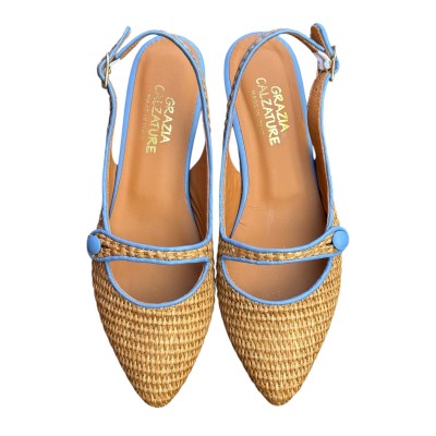 slingback Tokyo in rafia profilo azzurro