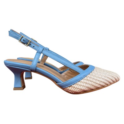 slingback Sole in rafia profilo azzurro