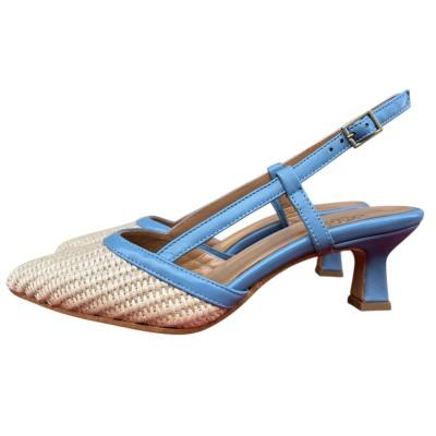 slingback Sole in rafia profilo azzurro