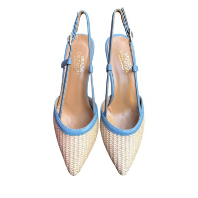 slingback Sole in rafia profilo azzurro