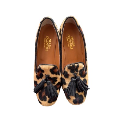 mocassino Loren in pelle animalier maculata profilo nero