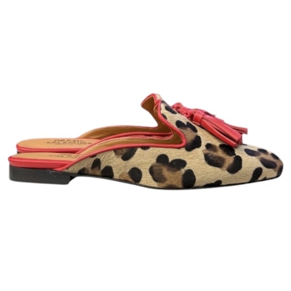 sabot Madrid in pelle animalier maculato profilo rosso