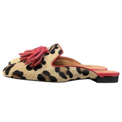 sabot Madrid in pelle animalier maculato profilo rosso