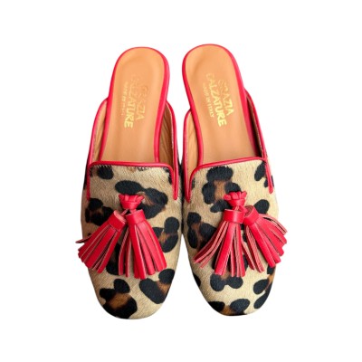 sabot Madrid in pelle animalier maculato profilo rosso