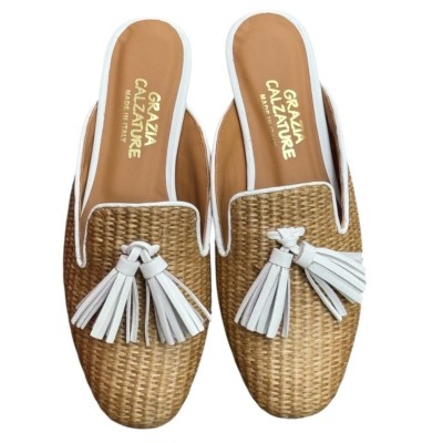 sabot Madrid in rafia profilo bianco