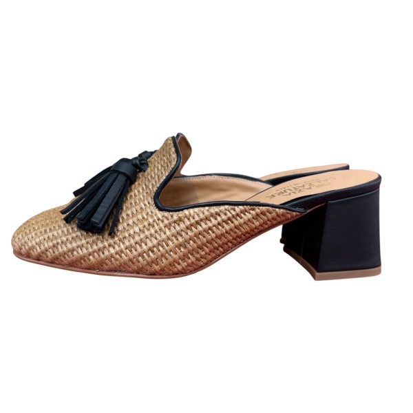 sabot Maiorca in rafia profilo nero