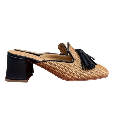 sabot Maiorca in rafia profilo nero