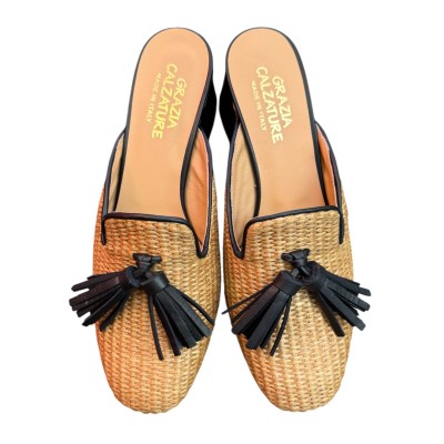 sabot Maiorca in rafia profilo nero
