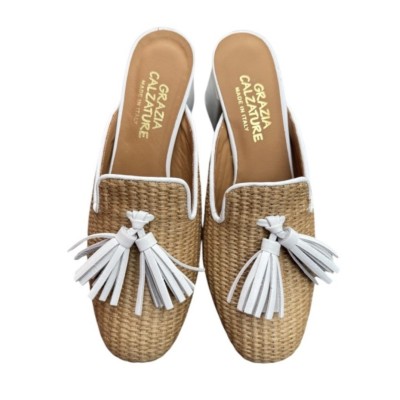 sabot Maiorca in rafia profilo bianco