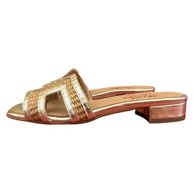 ciabattina Lolita in pelle platino e rafia