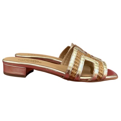 ciabattina Lolita in pelle platino e rafia