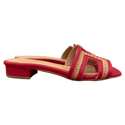 ciabattina  Lolita in pelle rossa  e rafia