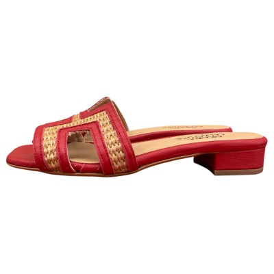 ciabattina  Lolita in pelle rossa  e rafia