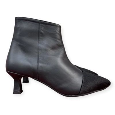 stivaletto giuly in pelle nero e inserto animalier nero