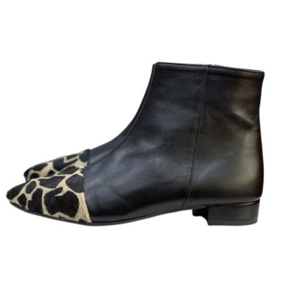 stivaletto Mimy in pelle nero e inserto animalier giraffa