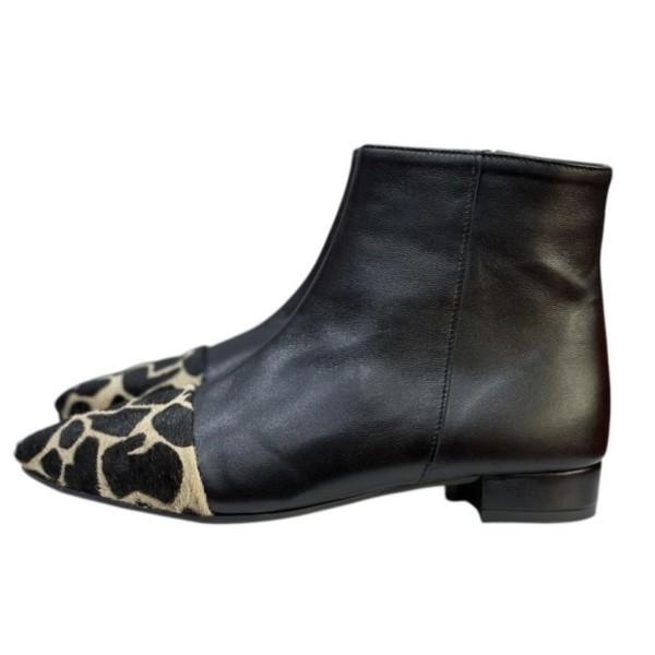 stivaletto Mimy in pelle nero e inserto animalier giraffa