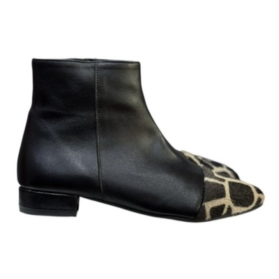 stivaletto Mimy in pelle nero e inserto animalier giraffa