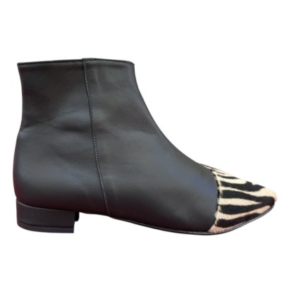 stivaletto Mimy in pelle nero e inserto animalier zebra