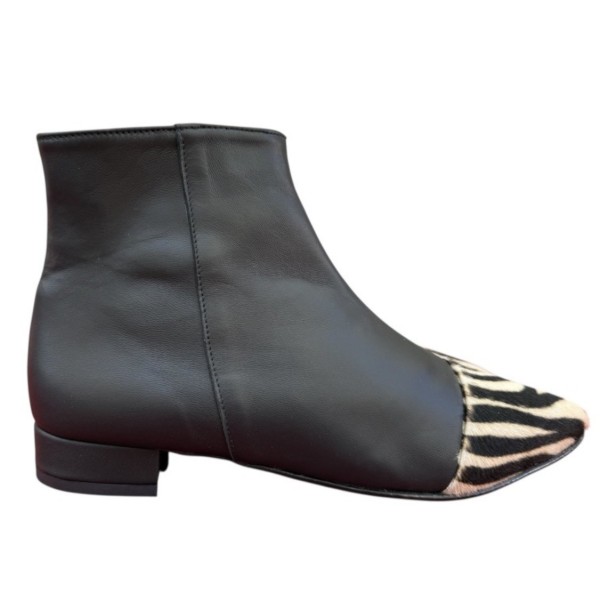 stivaletto Mimy in pelle nero e inserto animalier zebra