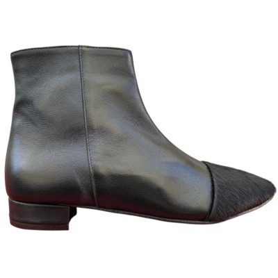 stivaletto Mimy in pelle nero e inserto animalier nero