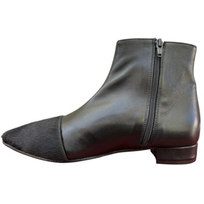 stivaletto Mimy in pelle nero e inserto animalier nero
